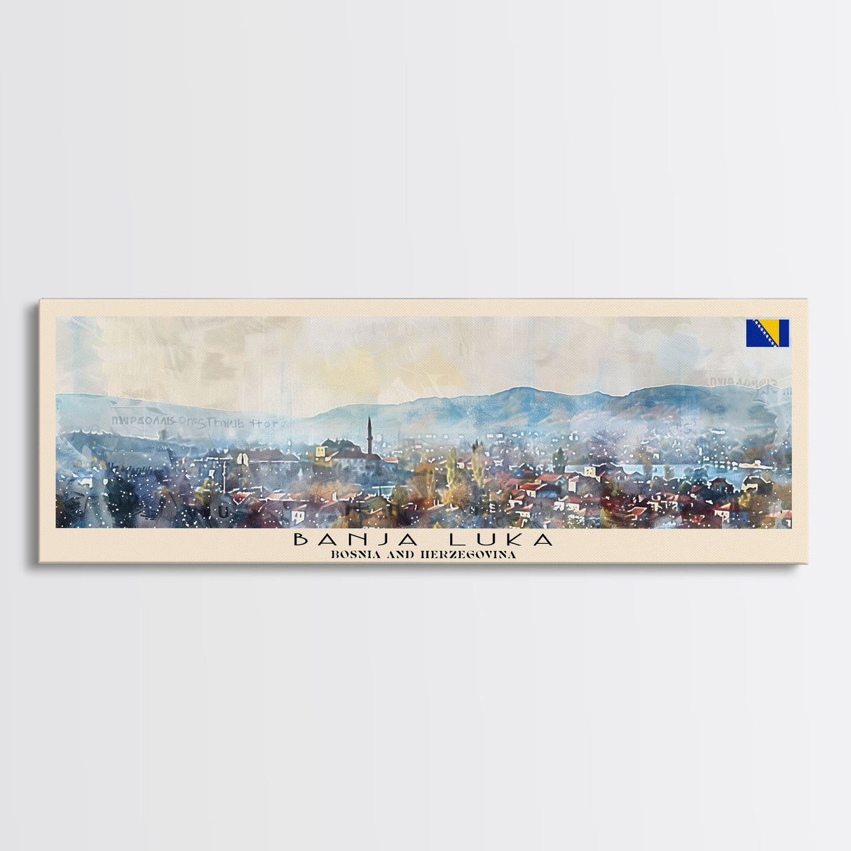 Banja Luka Bosnia Panoramic Travel Poster, Framed Canvas Print or Metal Wall Art, Travel Art, Home Decor, Panoramic Painting, Midcentury Art