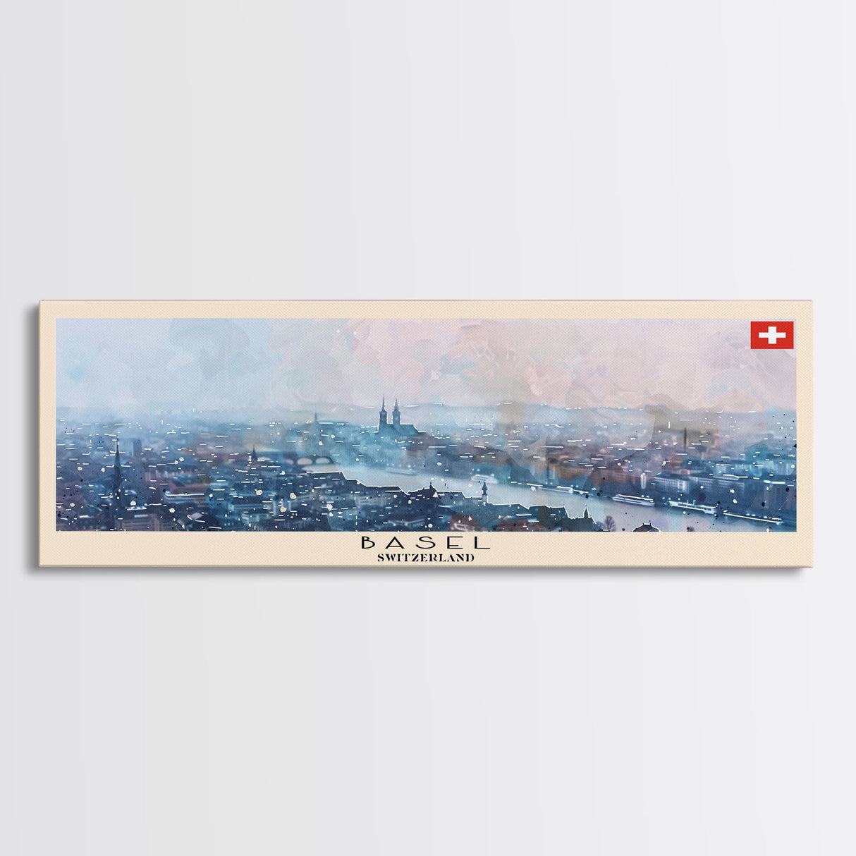 Basel Switzerland Travel Art, City Art, Framed Canvas Print or Metal Wall Art, Europe Travel Poster, Panoramic Wall Art, Extra Wide Wall Art