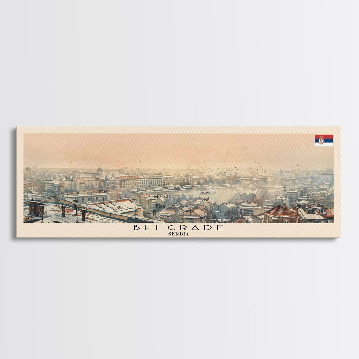 Belgrade Serbia Panoramic Travel Poster, Framed Canvas Print or Metal Wall Art, Travel Art, Home Decor, Panoramic Painting, Midcentury Art