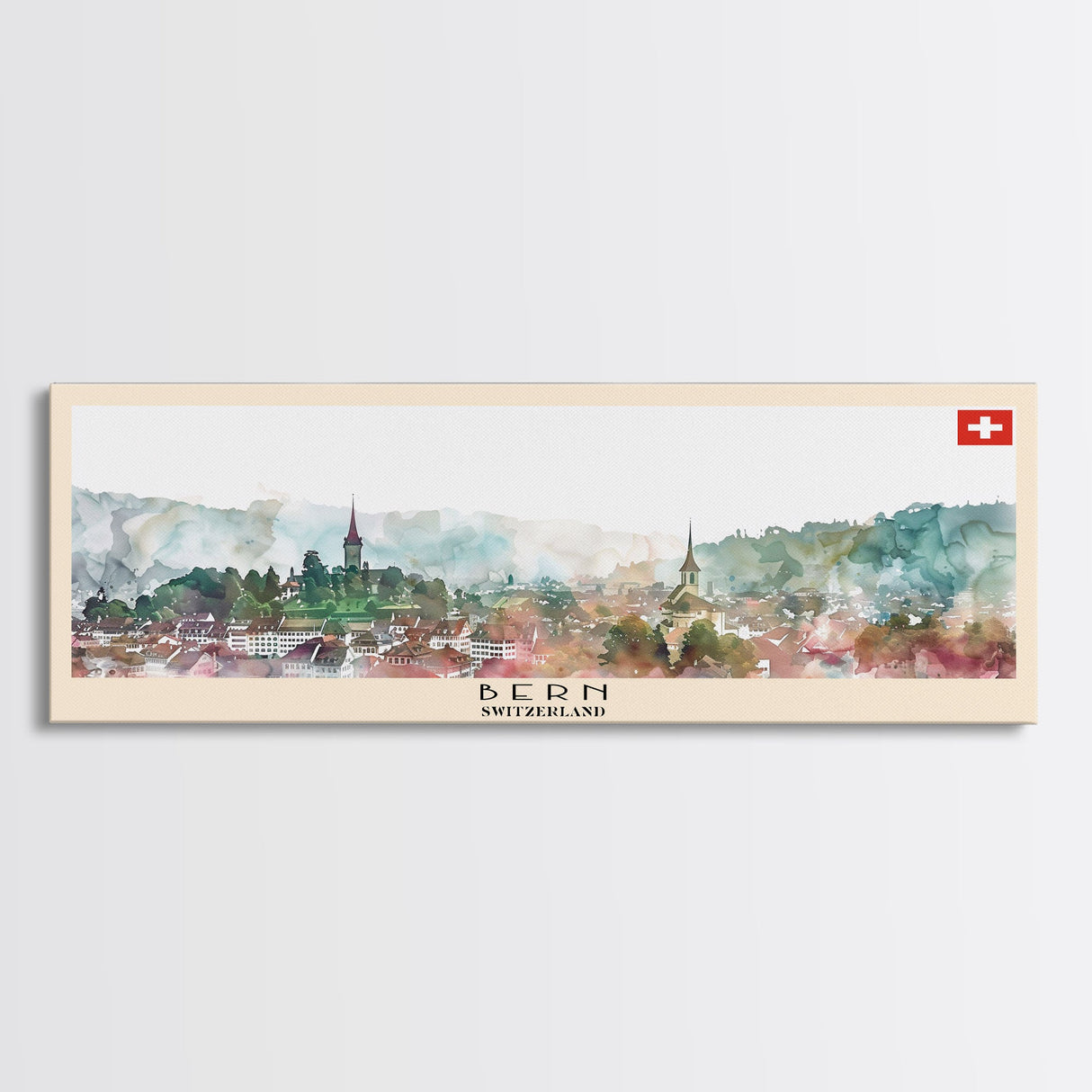 Bern Switzerland Travel Art, City Art, Framed Canvas Print or Metal Wall Art, Europe Travel Poster, Panoramic Wall Art, Extra Wide Wall Art