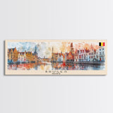 Bruges Belgium Travel Art, City Art, Framed Canvas Print or Metal Wall Art, Europe Travel Poster, Panoramic Wall Art, Extra Wide Wall Art