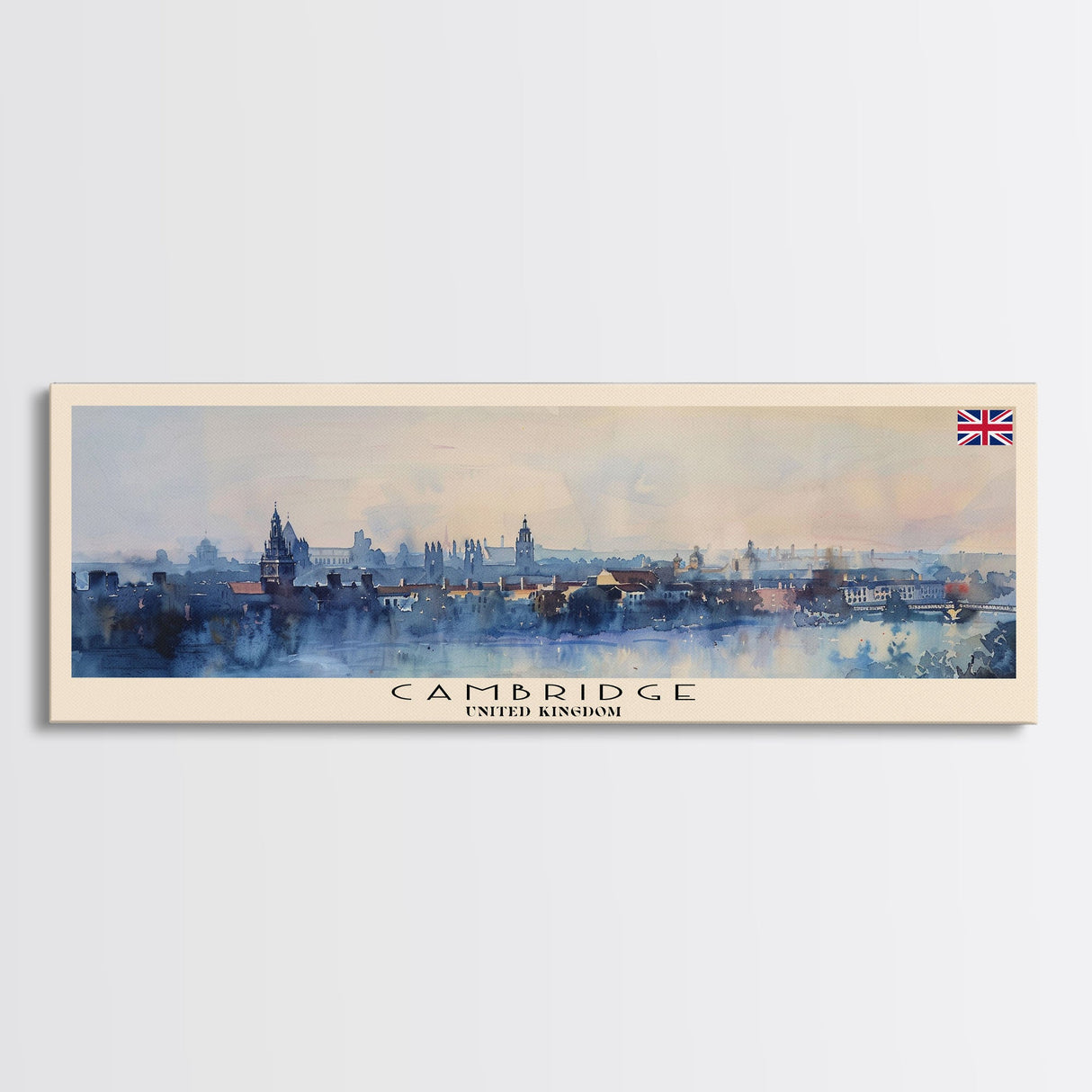 Cambridge United Kingdom Travel Print Wall Art, Panoramic City Art, Travel Art, Wall Decor, Vacation Gift, Framed Canvas Print Or Metal Art