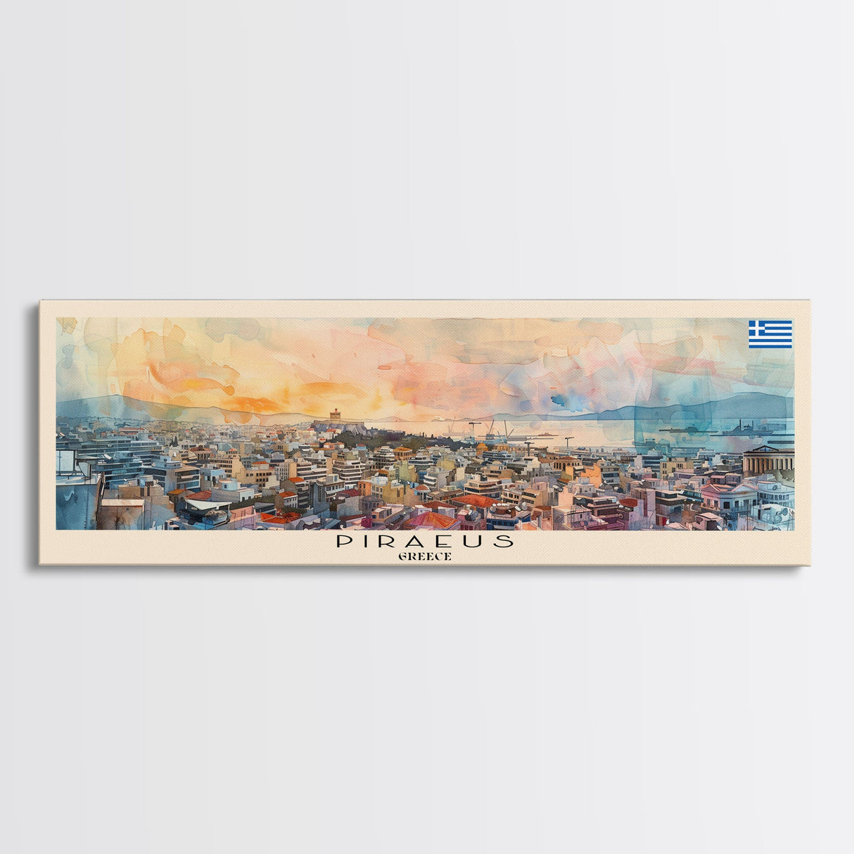 Piraeus Greece Travel Art, City Art, Framed Canvas Print or Metal Wall Art, Europe Travel Poster, Panoramic Wall Art, Extra Wide Wall Art