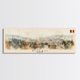 Piteti Romania Panoramic Travel Poster, Framed Canvas Print or Metal Wall Art, Travel Art, Home Decor, Panoramic Painting, Midcentury Art