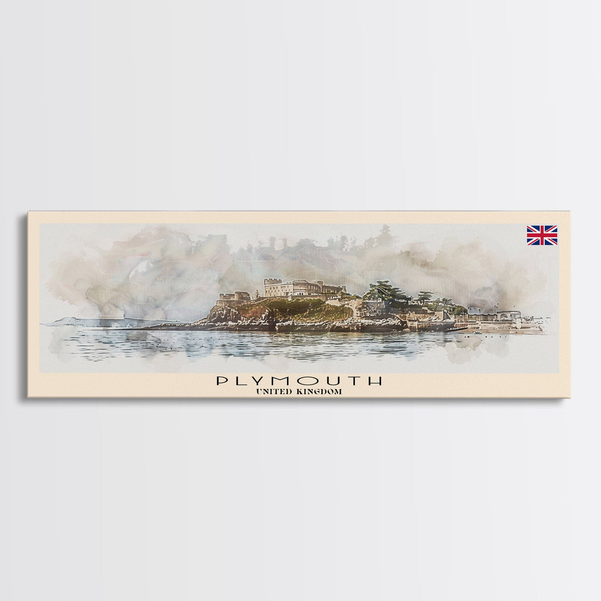 Plymouth United Kingdom Panoramic Travel Poster, Framed Canvas Print or Metal Wall Art, Travel Art, Home Decor, Panoramic Painting, Midcentury Art