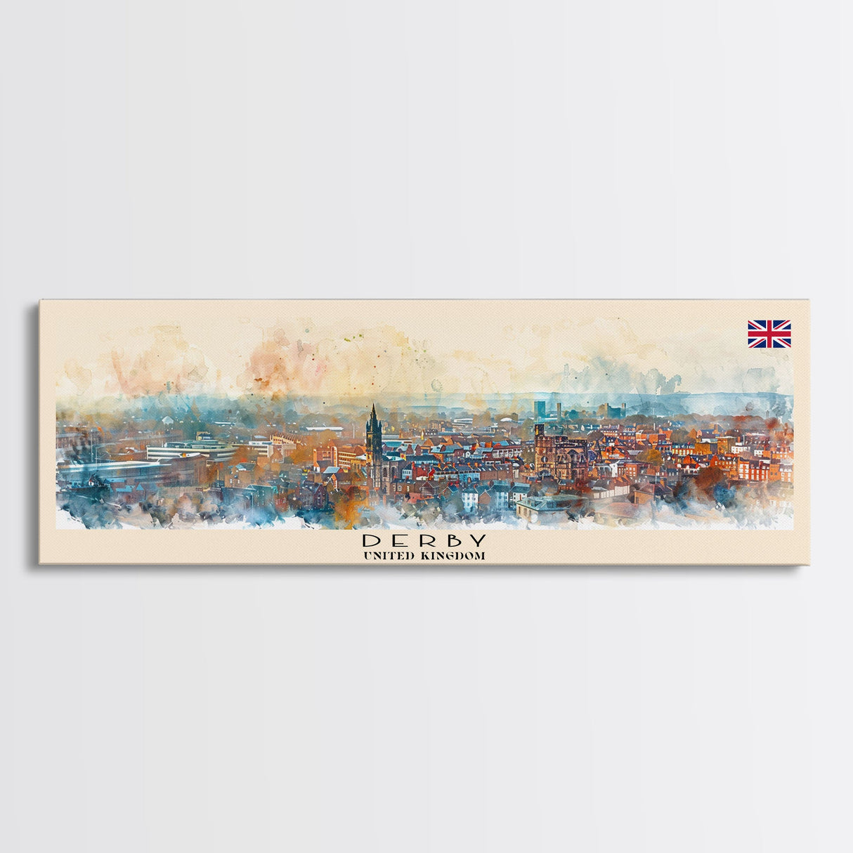 Derby United Kingdom Travel Print Wall Art, Panoramic City Art, Travel Art, Wall Decor, Vacation Gift, Framed Canvas Print Or Metal Art