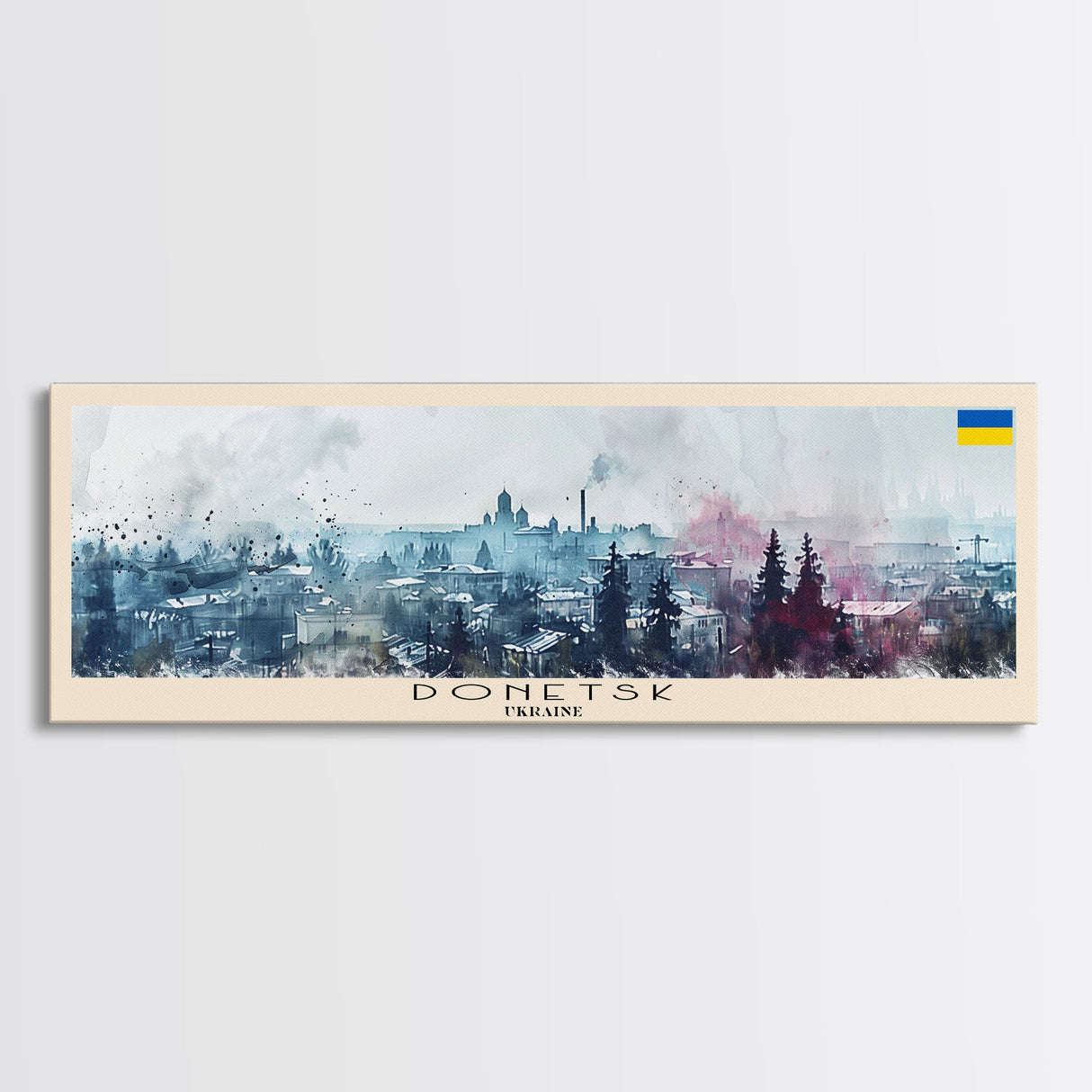 Donetsk Ukraine Panoramic Travel Poster, Framed Canvas Print or Metal Wall Art, Travel Art, Home Decor, Panoramic Painting, Midcentury Art