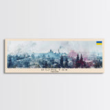 Donetsk Ukraine Panoramic Travel Poster, Framed Canvas Print or Metal Wall Art, Travel Art, Home Decor, Panoramic Painting, Midcentury Art