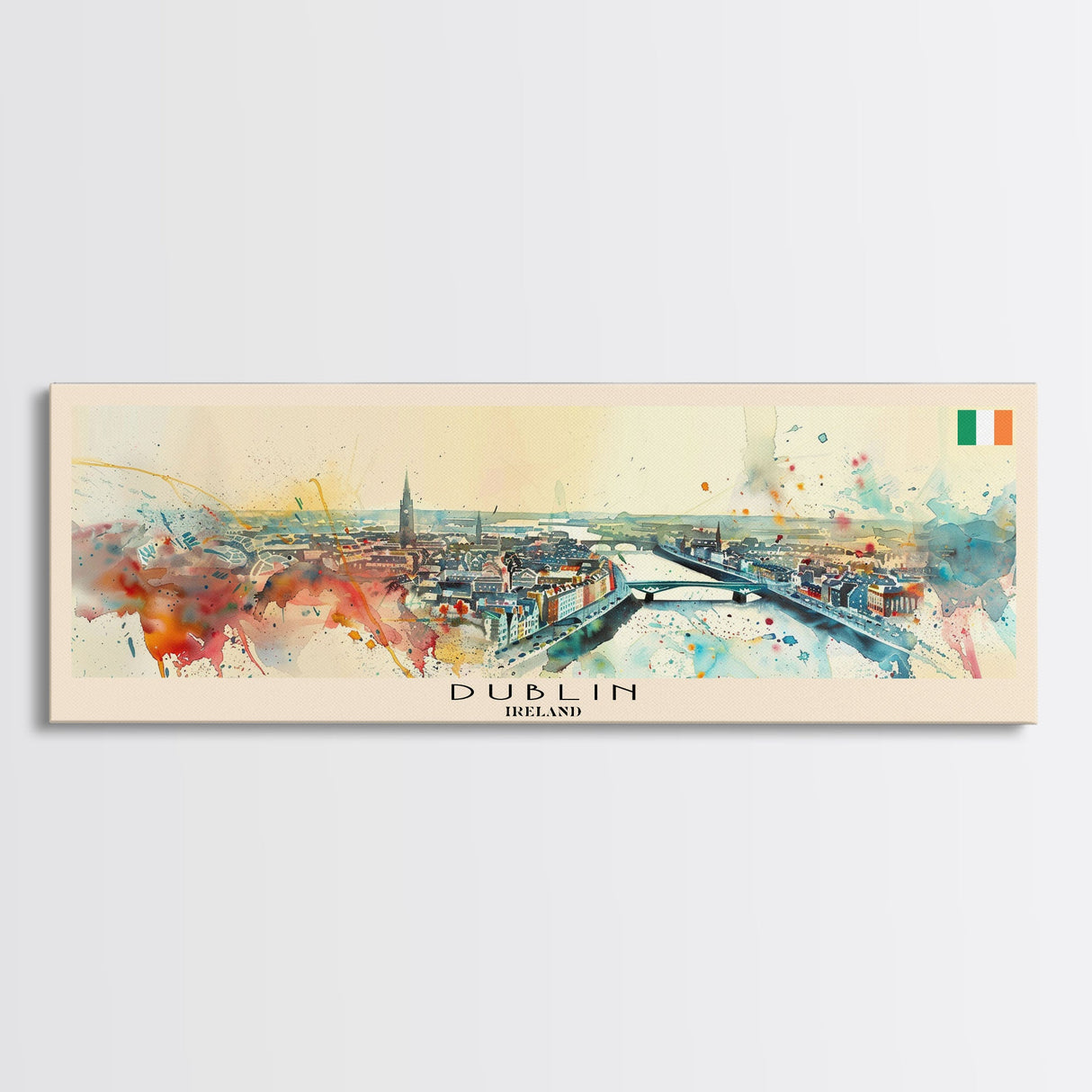 Dublin Ireland Panoramic Travel Poster, Framed Canvas Print or Metal Wall Art, Travel Art, Home Decor, Panoramic Painting, Midcentury Art