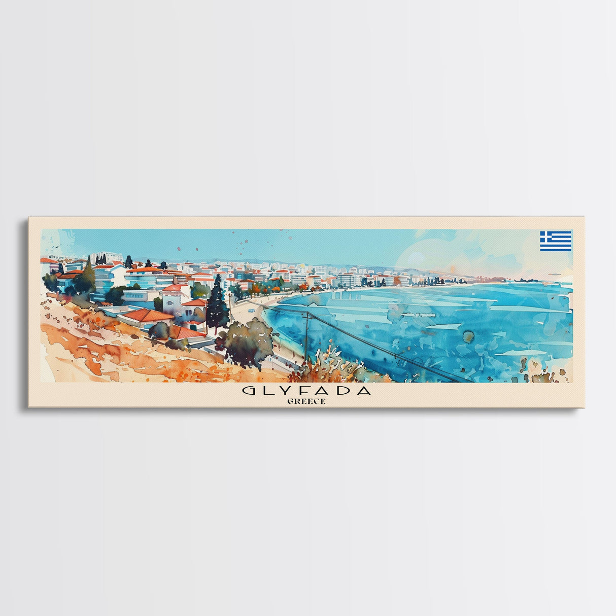 Glyfada Greece Wall Art, Panoramic Travel Poster, Panoramic Framed Canvas Print, City Wall Art, Wall Hanging Home Decor, Travel Art