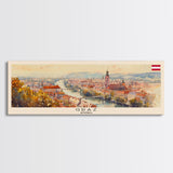 Graz Austria Wall Art, Panoramic Travel Poster, Panoramic Framed Canvas Print, City Wall Art, Wall Hanging Home Decor, Travel Art