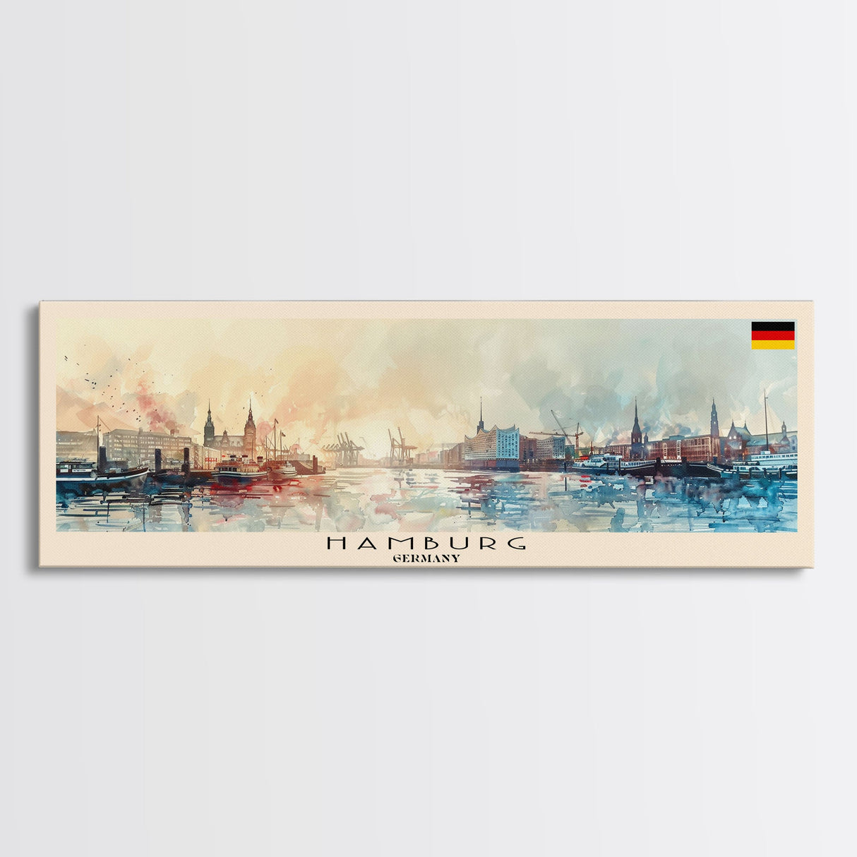 Hamburg Germany Travel Print Wall Art, Panoramic City Art, Travel Art, Wall Decor, Vacation Gift, Framed Canvas Print Or Metal Art