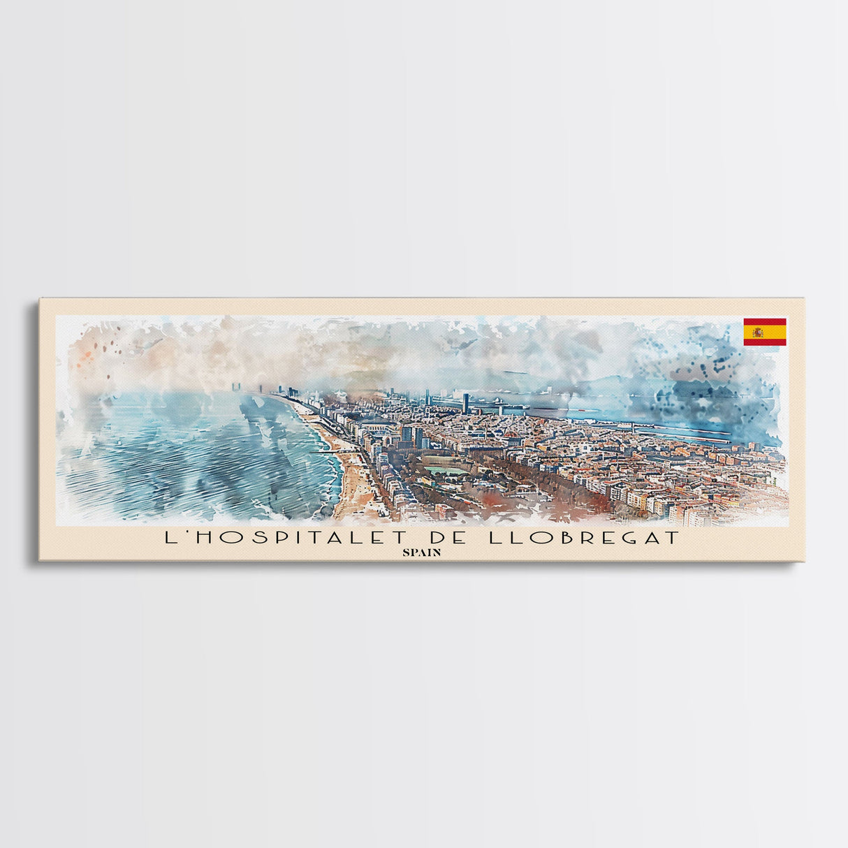 Le Hospitalet de Llobregat Spain Travel Print Wall Art, Panoramic City Art, Travel Art, Wall Decor, Vacation Gift, Framed Canvas Print Or Metal Art