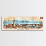 Lausanne Switzerland Travel Print Wall Art, Panoramic City Art, Travel Art, Wall Decor, Vacation Gift, Framed Canvas Print Or Metal Art