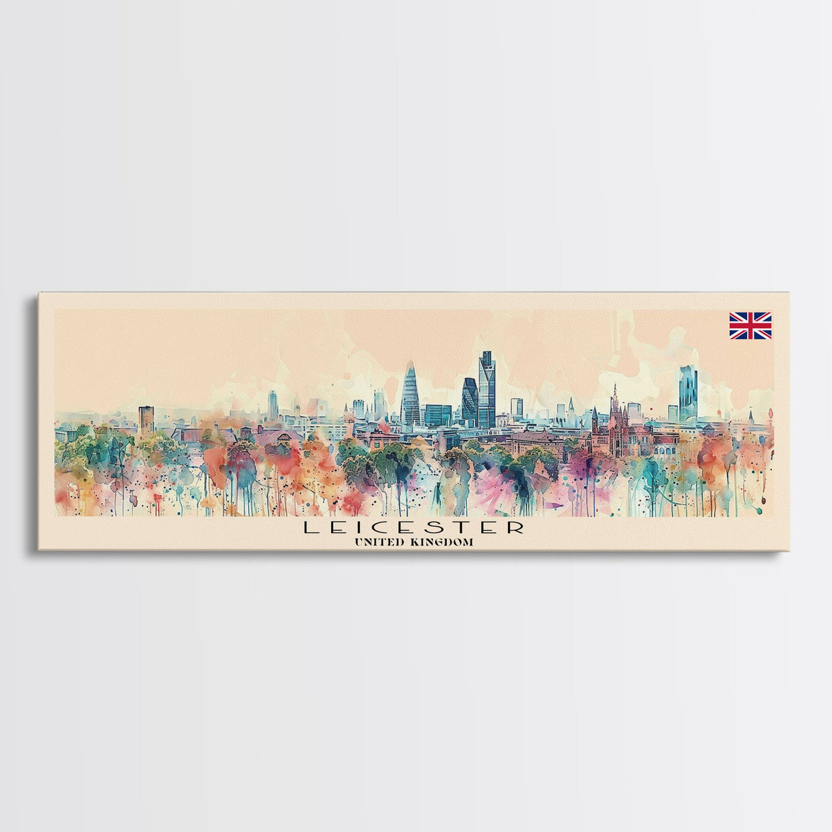 Leicester United Kingdom Travel Print Wall Art, Panoramic City Art, Travel Art, Wall Decor, Vacation Gift, Framed Canvas Print Or Metal Art