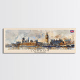 London United Kingdom Panoramic Travel Poster, Framed Canvas Print or Metal Wall Art, Travel Art, Home Decor, Panoramic Painting, Midcentury Art