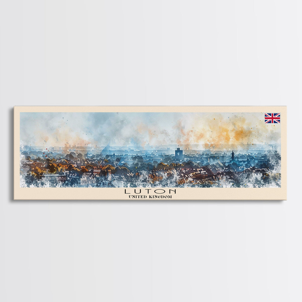 Luton United Kingdom Travel Art, City Art, Framed Canvas Print or Metal Wall Art, Europe Travel Poster, Panoramic Wall Art, Extra Wide Wall Art