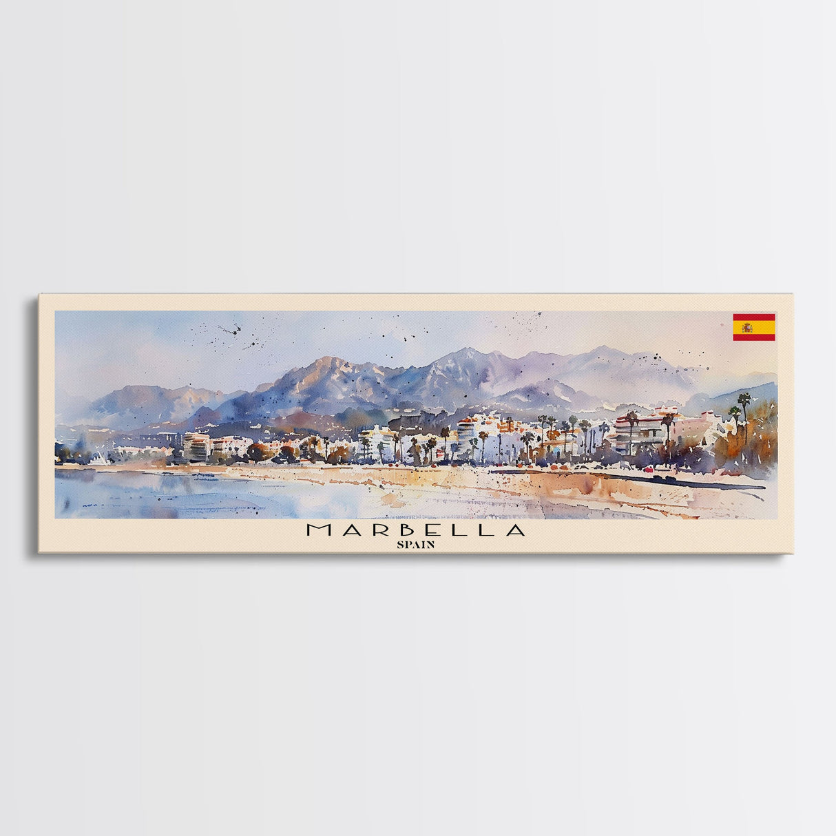 Marbella Spain Travel Art, City Art, Framed Canvas Print or Metal Wall Art, Europe Travel Poster, Panoramic Wall Art, Extra Wide Wall Art