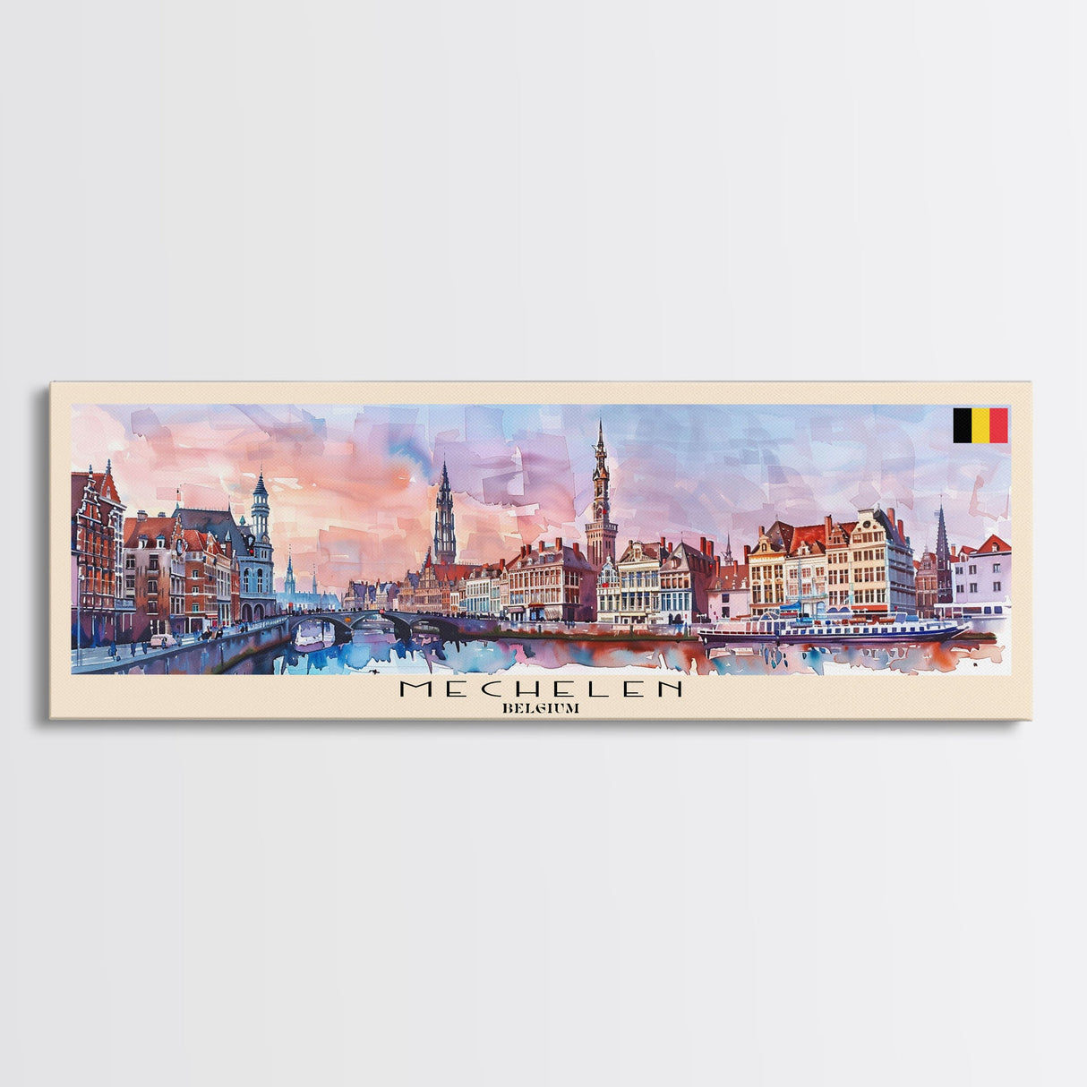 Mechelen Belgium Panoramic Travel Poster, Framed Canvas Print or Metal Wall Art, Travel Art, Home Decor, Panoramic Painting, Midcentury Art