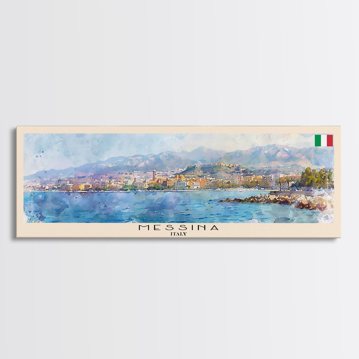 Messina Italy Travel Print Wall Art, Panoramic City Art, Travel Art, Wall Decor, Vacation Gift, Framed Canvas Print Or Metal Art