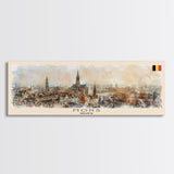 Mons Belgium Panoramic Travel Poster, Framed Canvas Print or Metal Wall Art, Travel Art, Home Decor, Panoramic Painting, Midcentury Art