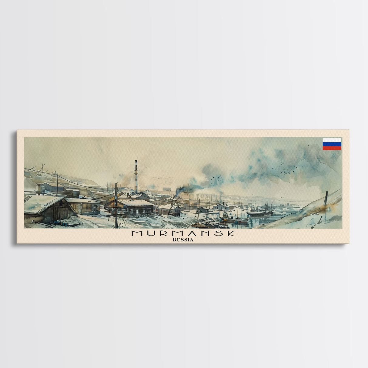 Murmansk Russia Panoramic Travel Poster, Framed Canvas Print or Metal Wall Art, Travel Art, Home Decor, Panoramic Painting, Midcentury Art