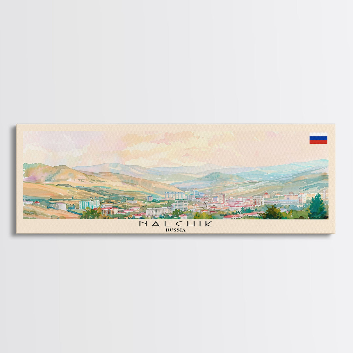 Nalchik Russia Panoramic Travel Poster, Framed Canvas Print or Metal Wall Art, Travel Art, Home Decor, Panoramic Painting, Midcentury Art