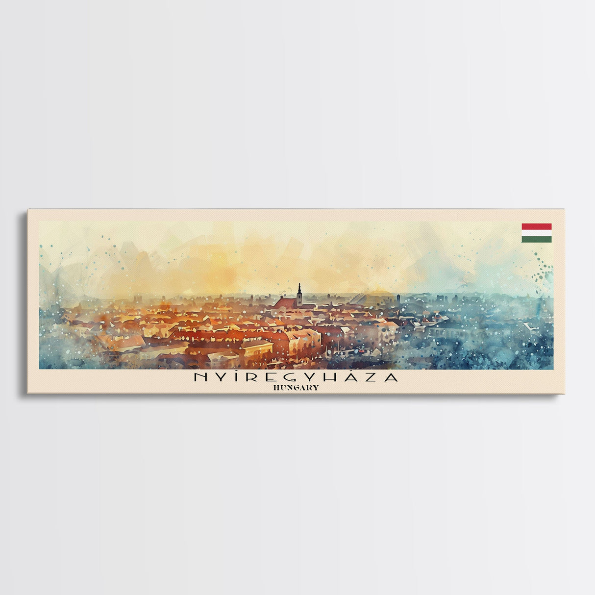 Nyiregyhaza Hungary Panoramic Travel Poster, Framed Canvas Print or Metal Wall Art, Travel Art, Home Decor, Panoramic Painting, Midcentury Art