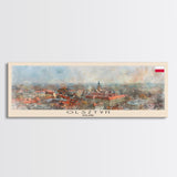 Olsztyn Poland Panoramic Travel Poster, Framed Canvas Print or Metal Wall Art, Travel Art, Home Decor, Panoramic Painting, Midcentury Art