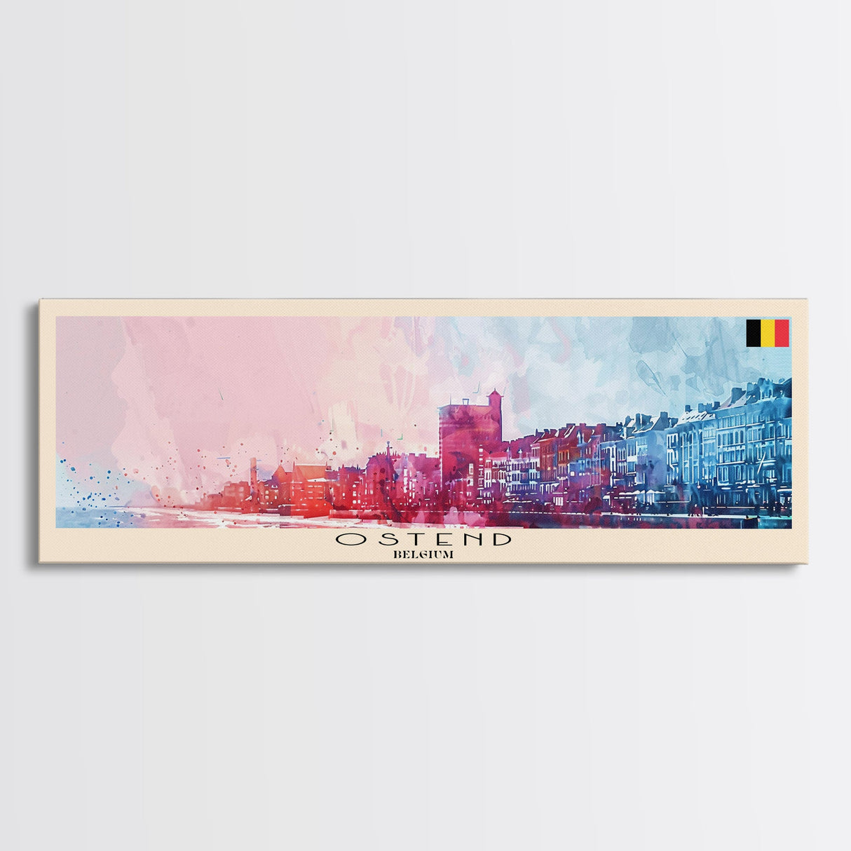 Ostend Belgium Panoramic Travel Poster, Framed Canvas Print or Metal Wall Art, Travel Art, Home Decor, Panoramic Painting, Midcentury Art