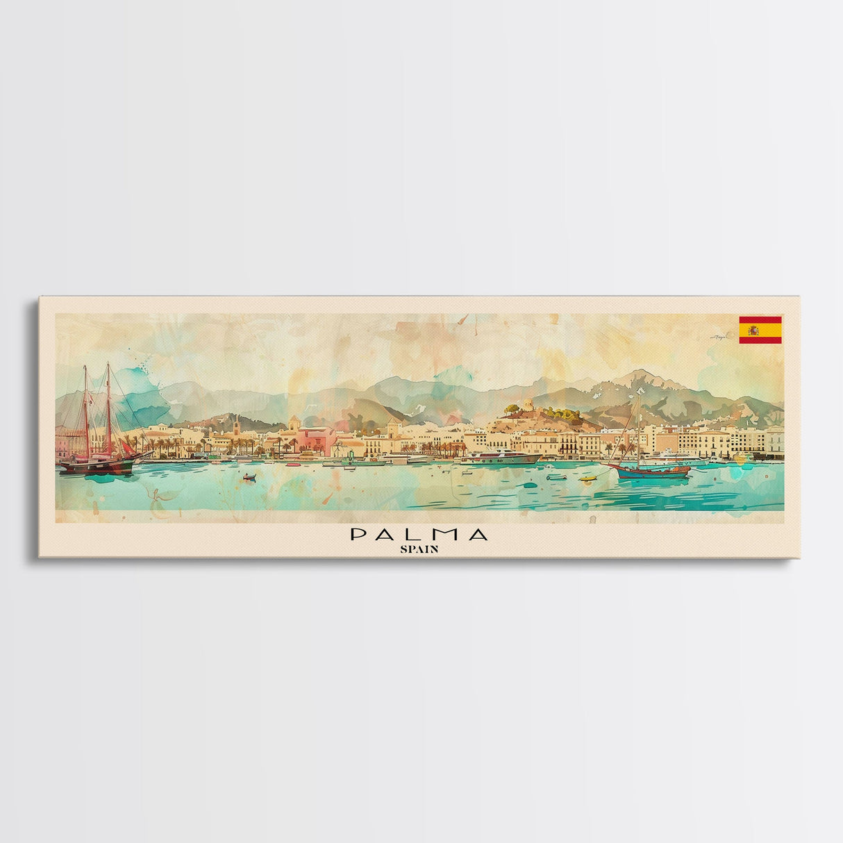 Palma Spain Travel Art, City Art, Framed Canvas Print or Metal Wall Art, Europe Travel Poster, Panoramic Wall Art, Extra Wide Wall Art