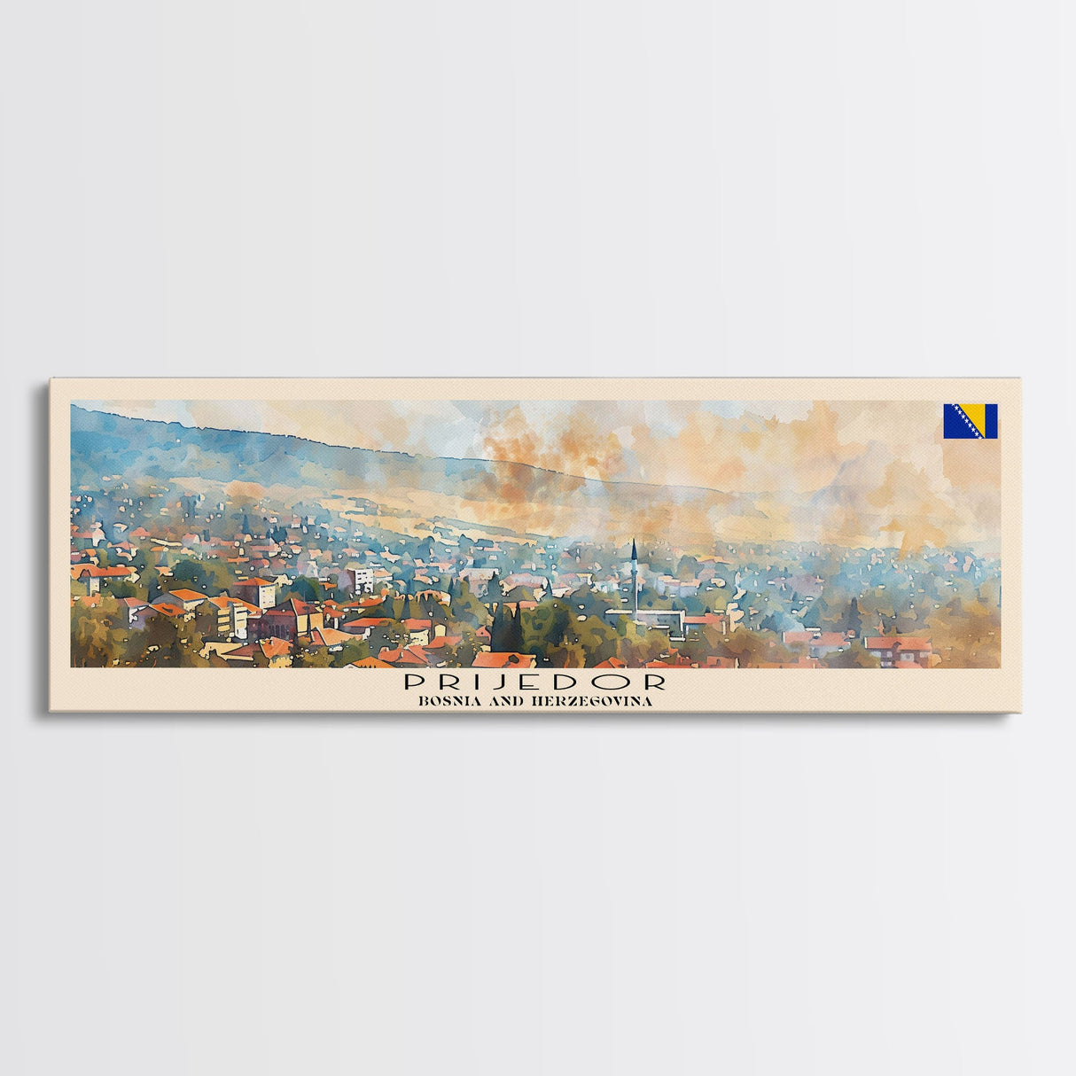 Prijedor Bosnia Travel Art, City Art, Framed Canvas Print or Metal Wall Art, Europe Travel Poster, Panoramic Wall Art, Extra Wide Wall Art