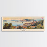 Pula Croatia Panoramic Travel Poster, Framed Canvas Print or Metal Wall Art, Travel Art, Home Decor, Panoramic Painting, Midcentury Art