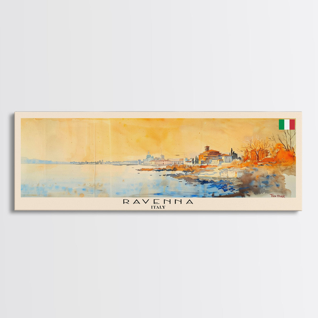 Ravenna Italy Panoramic Travel Poster, Framed Canvas Print or Metal Wall Art, Travel Art, Home Decor, Panoramic Painting, Midcentury Art