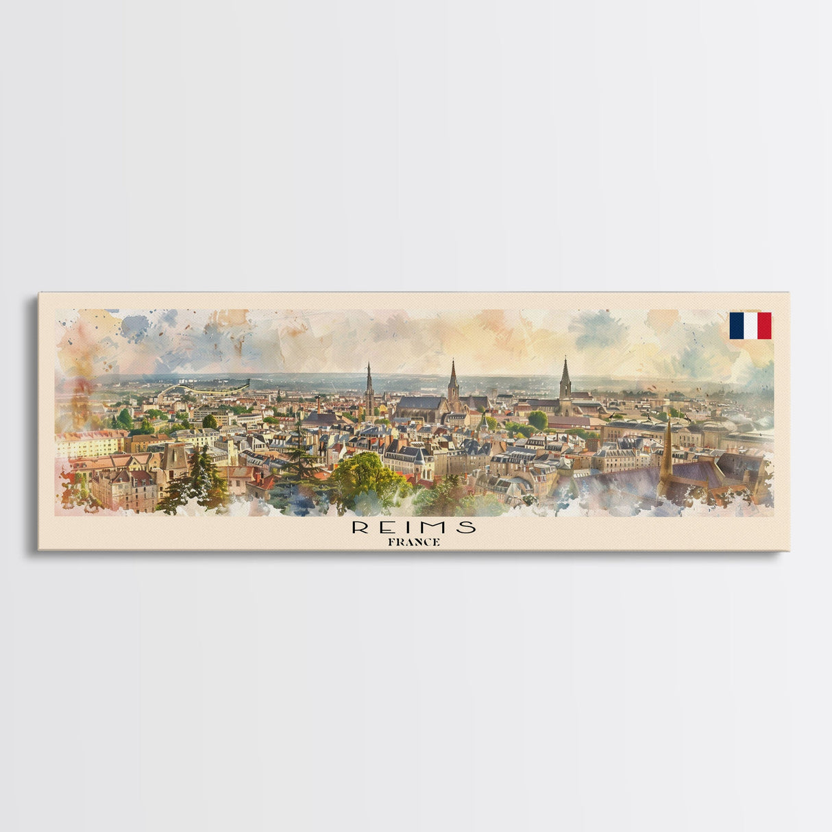 Reims France Travel Art, City Art, Framed Canvas Print or Metal Wall Art, Europe Travel Poster, Panoramic Wall Art, Extra Wide Wall Art