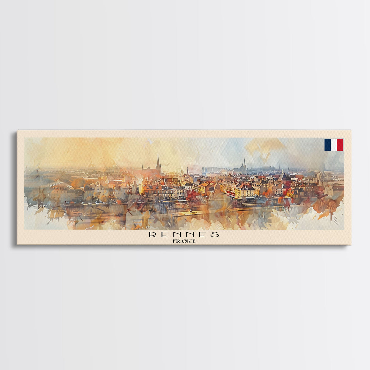 Rennes France Panoramic Travel Poster, Framed Canvas Print or Metal Wall Art, Travel Art, Home Decor, Panoramic Painting, Midcentury Art