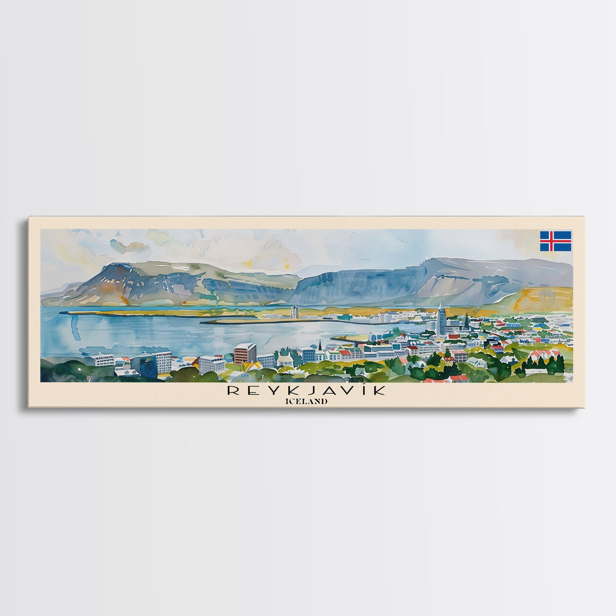 Reykjavik Iceland Wall Art, Panoramic Travel Poster, Panoramic Framed Canvas Print, City Wall Art, Wall Hanging Home Decor, Travel Art