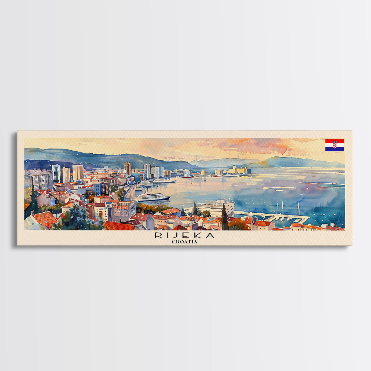 Rijeka Croatia Travel Print Wall Art, Panoramic City Art, Travel Art, Wall Decor, Vacation Gift, Framed Canvas Print Or Metal Art