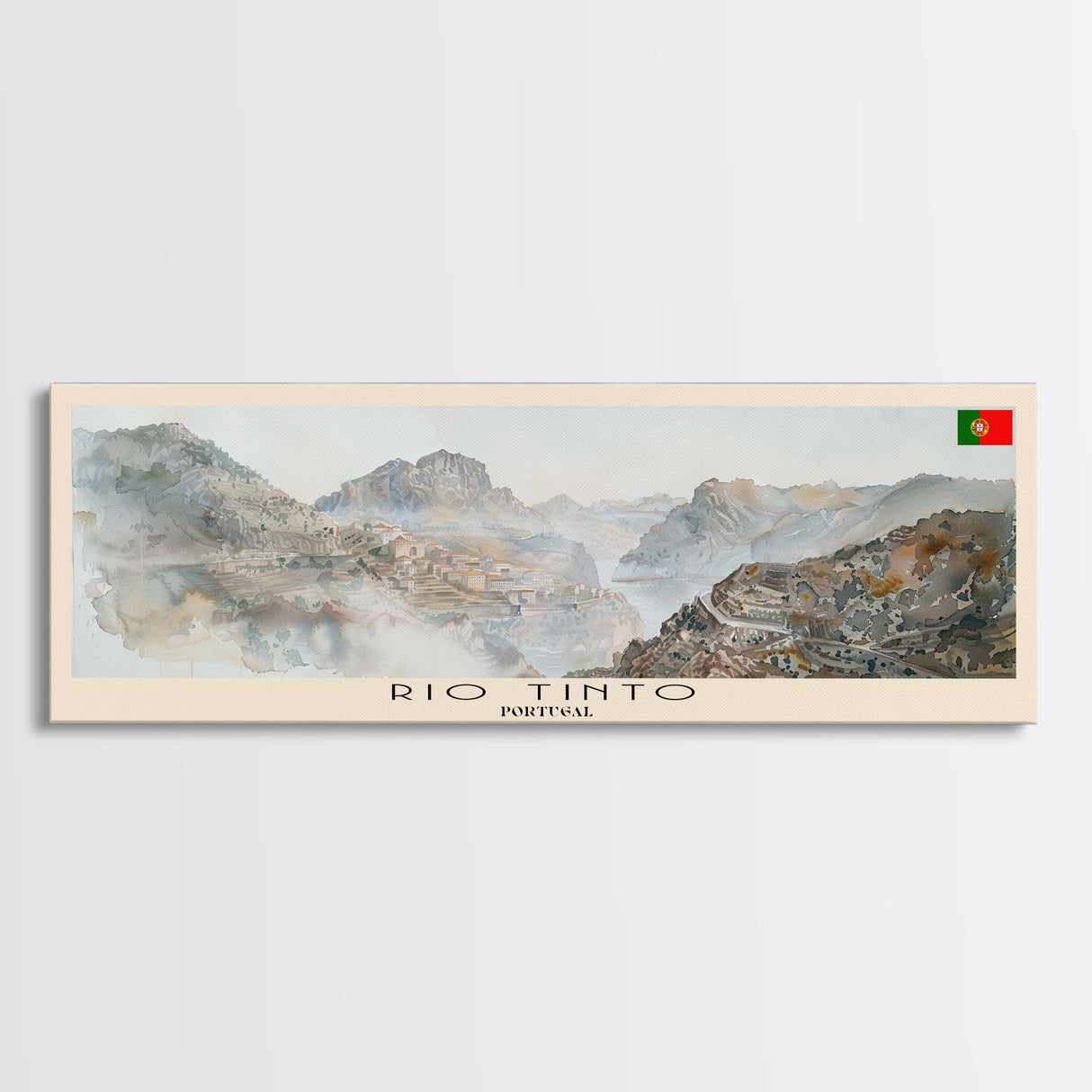 Rio Tinto Portugal Panoramic Travel Poster, Framed Canvas Print or Metal Wall Art, Travel Art, Home Decor, Panoramic Painting, Midcentury Art