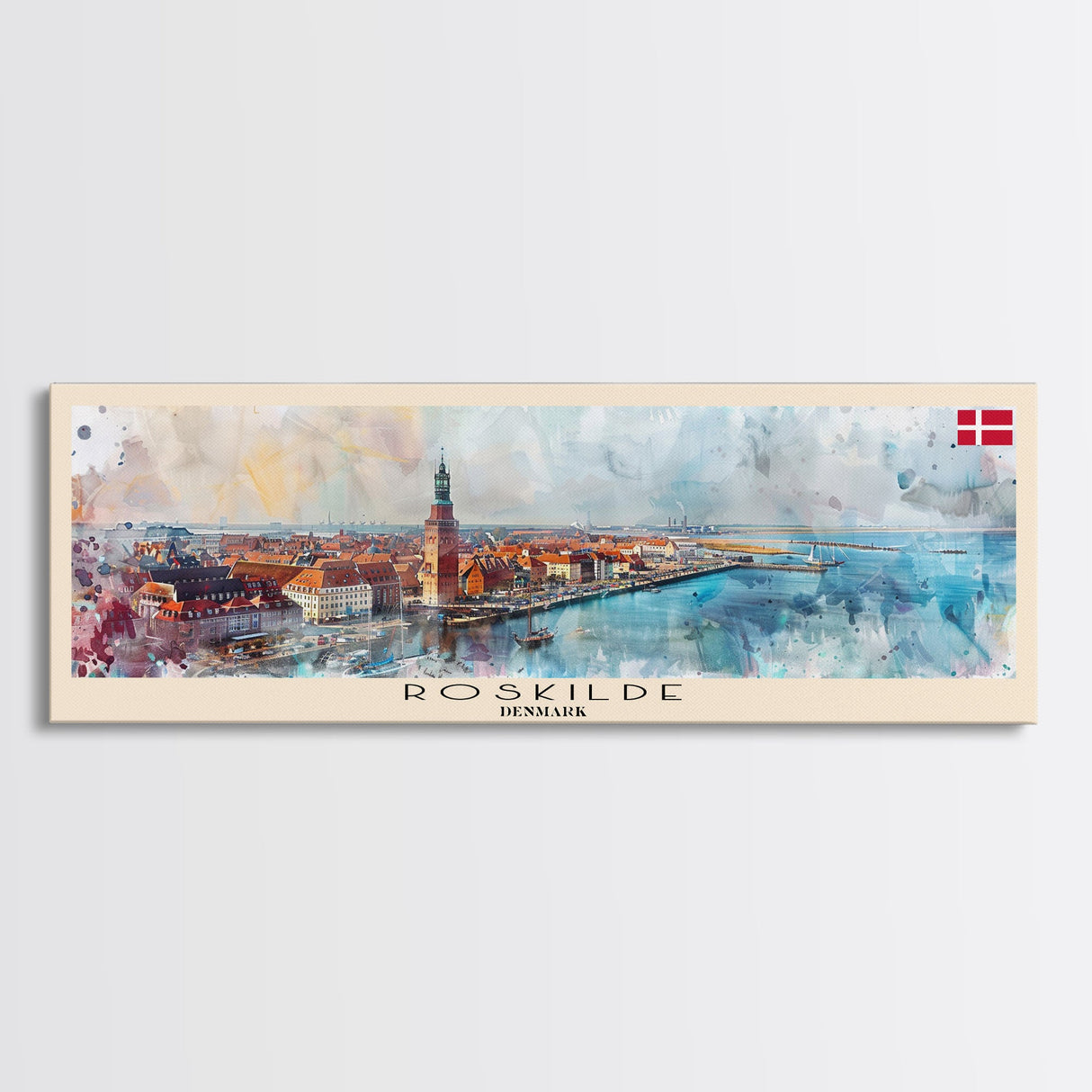 Roskilde Denmark Travel Art, City Art, Framed Canvas Print or Metal Wall Art, Europe Travel Poster, Panoramic Wall Art, Extra Wide Wall Art