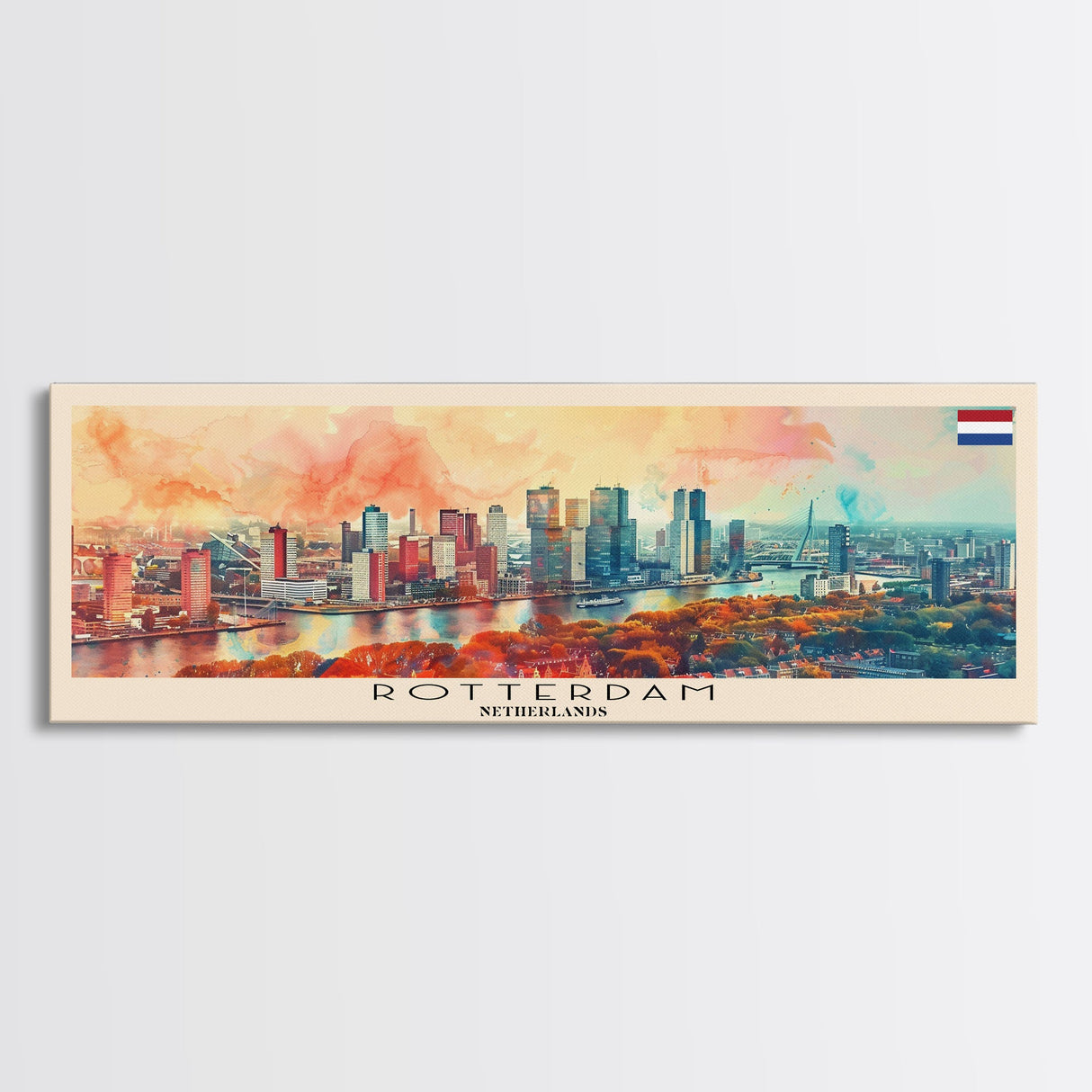 Rotterdam Netherlands Wall Art, Panoramic Travel Poster, Panoramic Framed Canvas Print, City Wall Art, Wall Hanging Home Decor, Travel Art