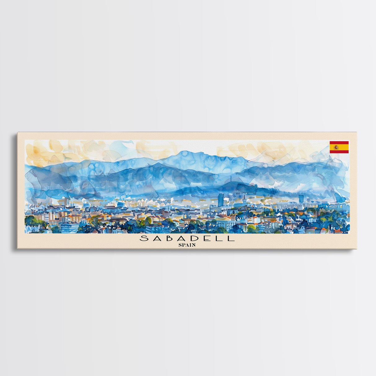 Sabadell Spain Travel Print Wall Art, Panoramic City Art, Travel Art, Wall Decor, Vacation Gift, Framed Canvas Print Or Metal Art