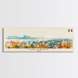 Salerno Italy Travel Art, City Art, Framed Canvas Print or Metal Wall Art, Europe Travel Poster, Panoramic Wall Art, Extra Wide Wall Art