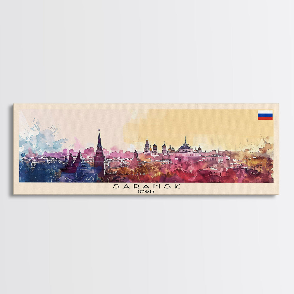 Saransk Russia Panoramic Travel Poster, Framed Canvas Print or Metal Wall Art, Travel Art, Home Decor, Panoramic Painting, Midcentury Art