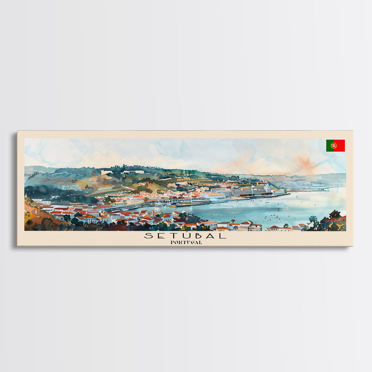 Setbal Portugal Travel Print Wall Art, Panoramic City Art, Travel Art, Wall Decor, Vacation Gift, Framed Canvas Print Or Metal Art