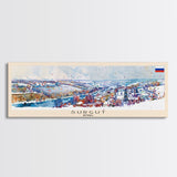 Surgut Russia Panoramic Travel Poster, Framed Canvas Print or Metal Wall Art, Travel Art, Home Decor, Panoramic Painting, Midcentury Art