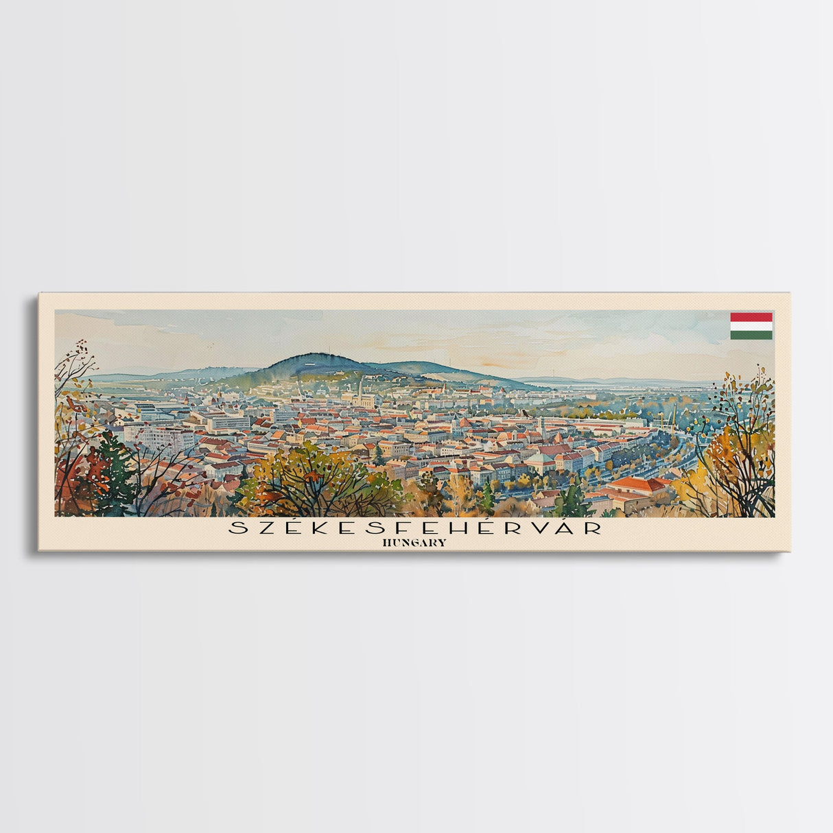 Szkesfehervar Hungary Panoramic Travel Poster, Framed Canvas Print or Metal Wall Art, Travel Art, Home Decor, Panoramic Painting, Midcentury Art