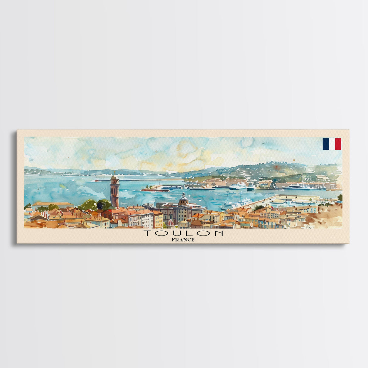 Toulon France Panoramic Travel Poster, Framed Canvas Print or Metal Wall Art, Travel Art, Home Decor, Panoramic Painting, Midcentury Art