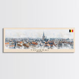 Tournai Belgium Travel Print Wall Art, Panoramic City Art, Travel Art, Wall Decor, Vacation Gift, Framed Canvas Print Or Metal Art