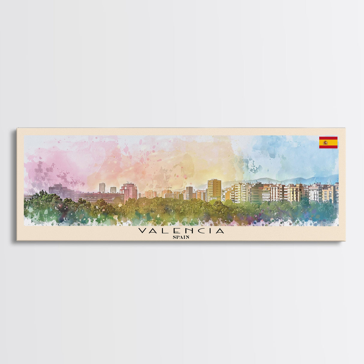 Valencia Spain Travel Art, City Art, Framed Canvas Print or Metal Wall Art, Europe Travel Poster, Panoramic Wall Art, Extra Wide Wall Art